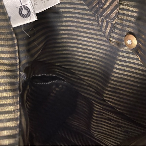 Vintage Chagall Gold Metallic Shimmer Black Vertical Striped Long Sleeve Blouse - Picture 7 of 9